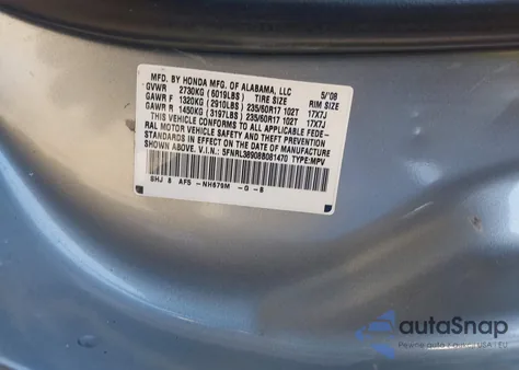 2008 Honda Odyssey Touring from USA, damaged, VIN 5FNRL38908B081470